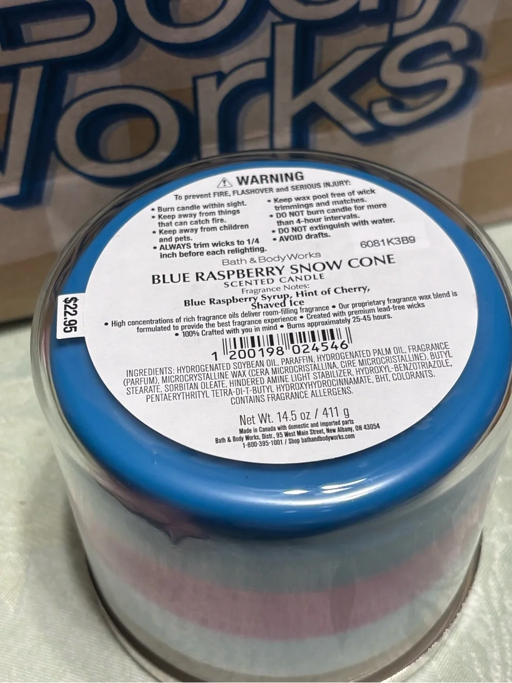 Bath & Body Works Blue Raspberry Snow Cone Three Wick Scented Candle - Picture 4 of 4